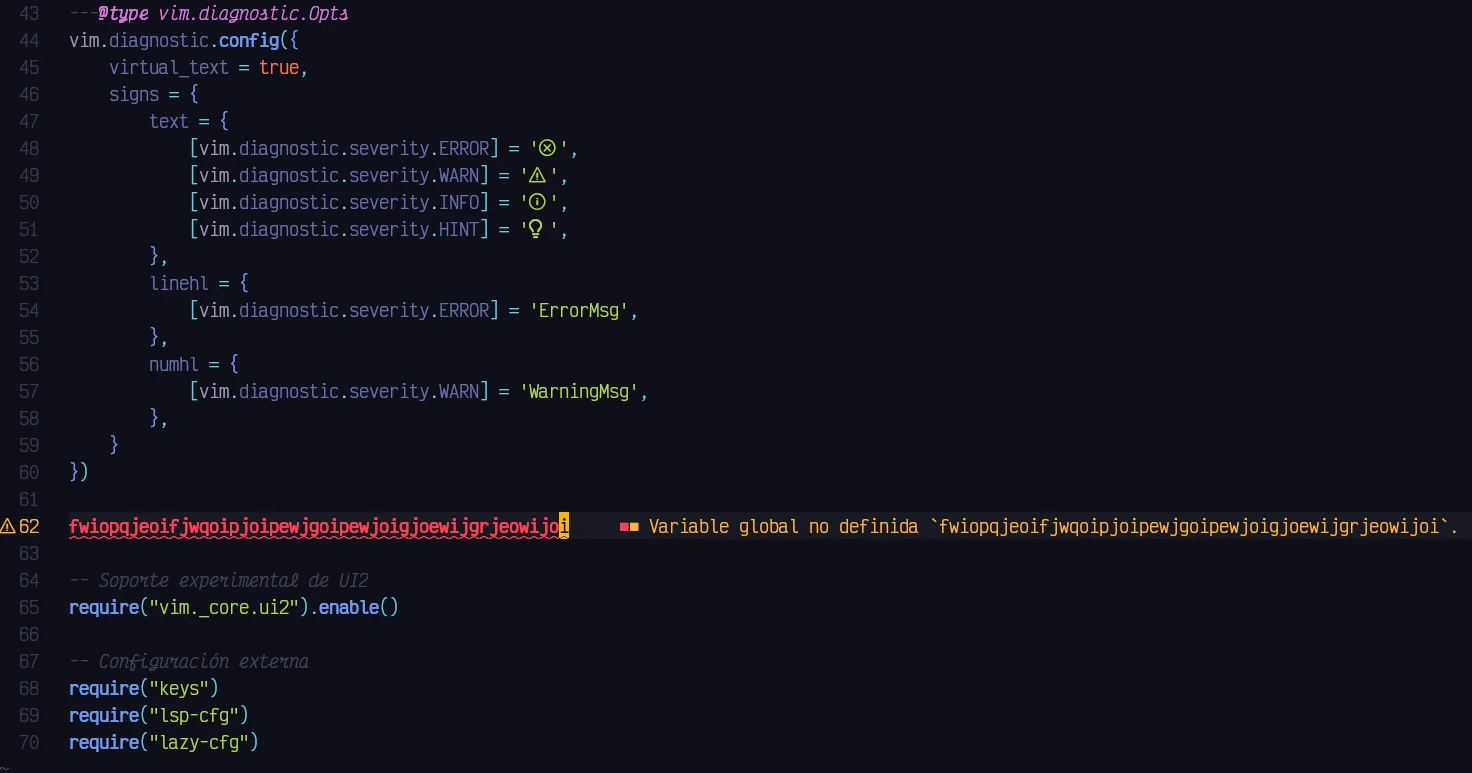 Diagnósticos funcionando en Neovim